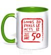 Mug with a colored handle That makes me 50 kelly-green фото