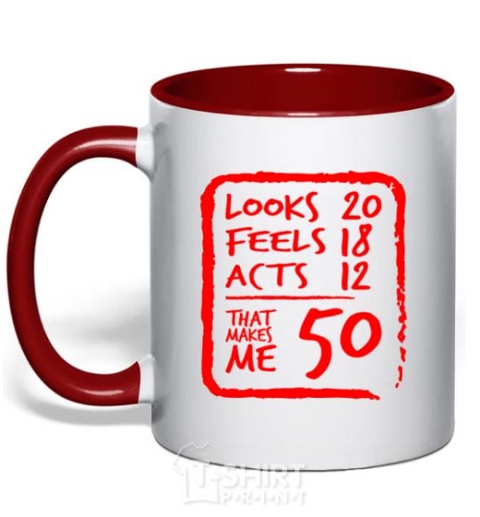 Mug with a colored handle That makes me 50 red фото