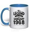 Mug with a colored handle This Legend was born in Jenuary 1968 royal-blue фото