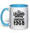 Mug with a colored handle This Legend was born in Jenuary 1968 sky-blue фото