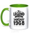 Mug with a colored handle This Legend was born in Jenuary 1968 kelly-green фото