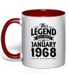 Mug with a colored handle This Legend was born in Jenuary 1968 red фото