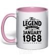 Mug with a colored handle This Legend was born in Jenuary 1968 light-pink фото