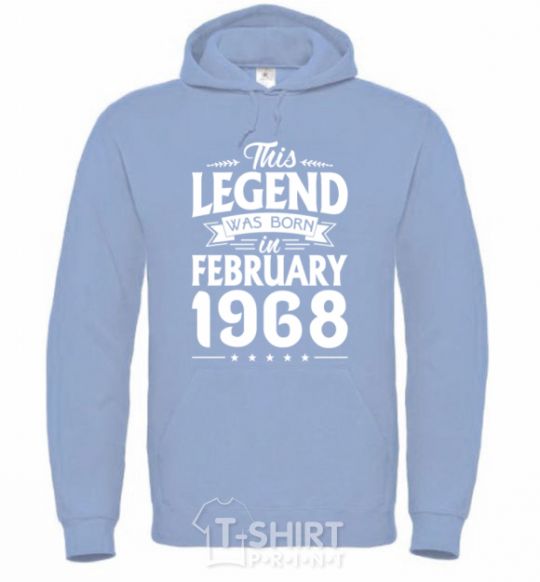 Men`s hoodie This Legend was born in February 1968 sky-blue фото