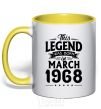 Mug with a colored handle This Legend was born in March 1968 yellow фото