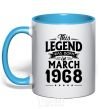 Mug with a colored handle This Legend was born in March 1968 sky-blue фото