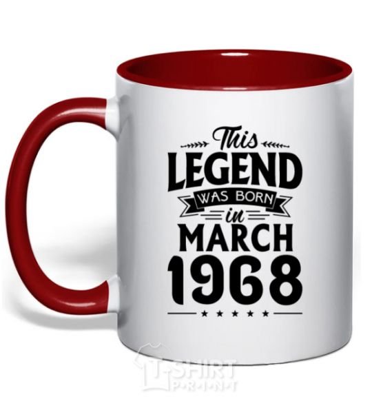 Mug with a colored handle This Legend was born in March 1968 red фото