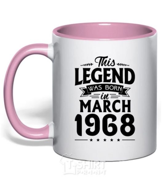 Mug with a colored handle This Legend was born in March 1968 light-pink фото