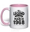 Mug with a colored handle This Legend was born in March 1968 light-pink фото