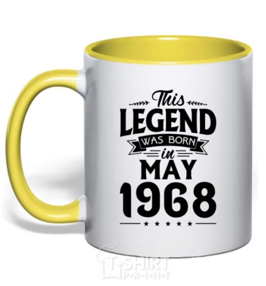 Mug with a colored handle This Legend was born in May 1968 yellow фото