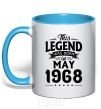 Mug with a colored handle This Legend was born in May 1968 sky-blue фото