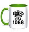 Mug with a colored handle This Legend was born in May 1968 kelly-green фото