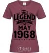 Women's T-shirt This Legend was born in May 1968 burgundy фото