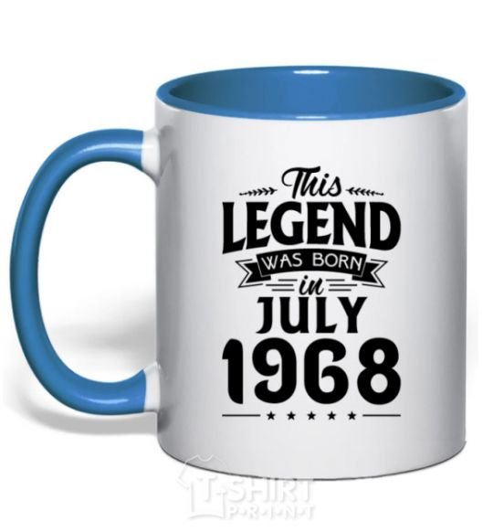 Mug with a colored handle This Legend was born in July 1968 royal-blue фото