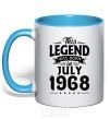 Mug with a colored handle This Legend was born in July 1968 sky-blue фото