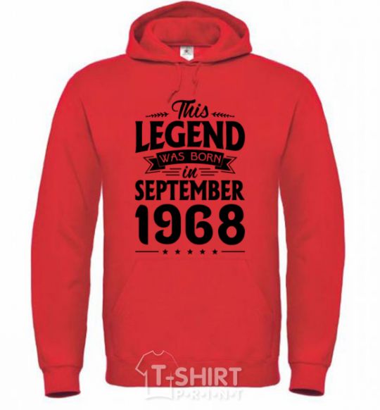 Men`s hoodie This Legend was born in September 1968 bright-red фото