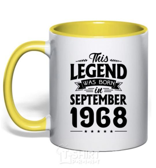 Mug with a colored handle This Legend was born in September 1968 yellow фото