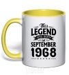Mug with a colored handle This Legend was born in September 1968 yellow фото
