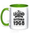 Mug with a colored handle This Legend was born in September 1968 kelly-green фото