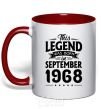 Mug with a colored handle This Legend was born in September 1968 red фото