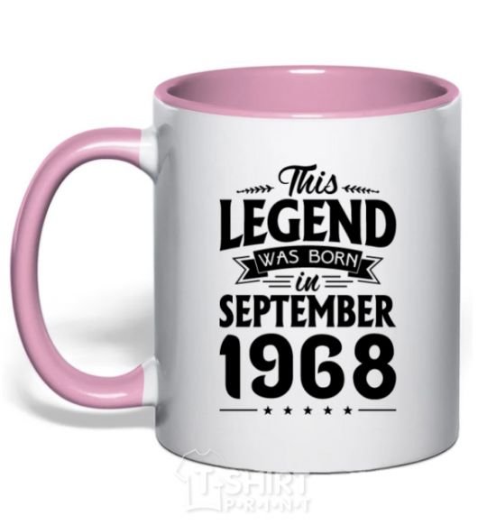 Mug with a colored handle This Legend was born in September 1968 light-pink фото