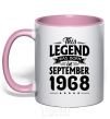 Mug with a colored handle This Legend was born in September 1968 light-pink фото