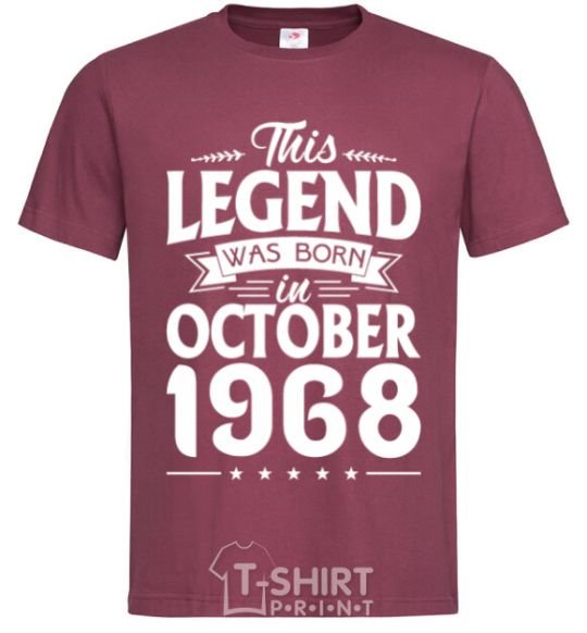 Men's T-Shirt This Legend was born in October 1968 burgundy фото