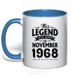 Mug with a colored handle This Legend was born in November 1968 royal-blue фото