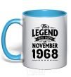 Mug with a colored handle This Legend was born in November 1968 sky-blue фото