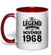 Mug with a colored handle This Legend was born in November 1968 red фото