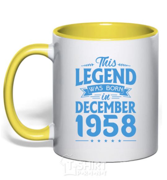 Mug with a colored handle This Legend was born in December 1958 yellow фото