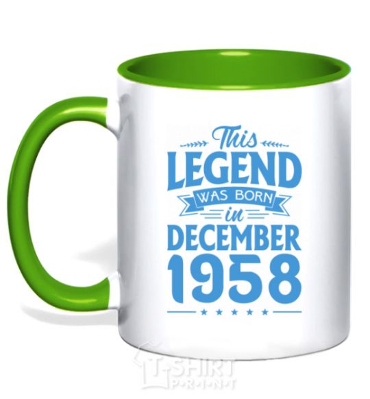 Mug with a colored handle This Legend was born in December 1958 kelly-green фото