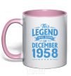 Mug with a colored handle This Legend was born in December 1958 light-pink фото