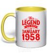 Mug with a colored handle This Legend was born in Jenuary 1958 yellow фото