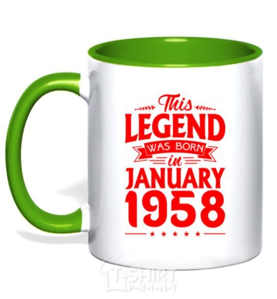 Mug with a colored handle This Legend was born in Jenuary 1958 kelly-green фото