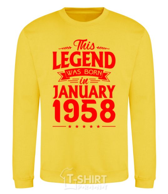 Sweatshirt This Legend was born in Jenuary 1958 yellow фото