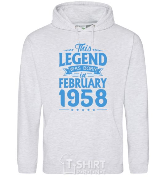Men`s hoodie This Legend was born in February 1958 sport-grey фото