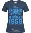 Women's T-shirt This Legend was born in February 1958 navy-blue фото