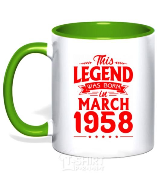 Mug with a colored handle This Legend was born in March 1958 kelly-green фото