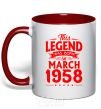 Mug with a colored handle This Legend was born in March 1958 red фото