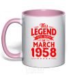 Mug with a colored handle This Legend was born in March 1958 light-pink фото