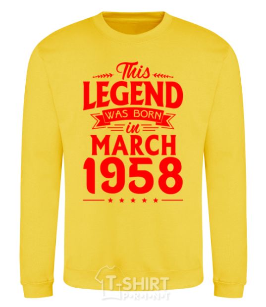 Sweatshirt This Legend was born in March 1958 yellow фото