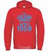 Men`s hoodie This Legend was born in April 1958 bright-red фото