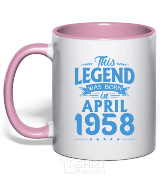 Mug with a colored handle This Legend was born in April 1958 light-pink фото