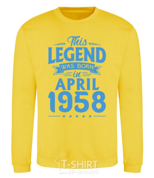 Sweatshirt This Legend was born in April 1958 yellow фото