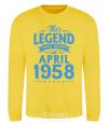 Sweatshirt This Legend was born in April 1958 yellow фото