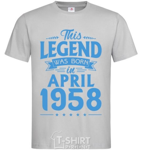 Мужская футболка This Legend was born in April 1958 Серый фото
