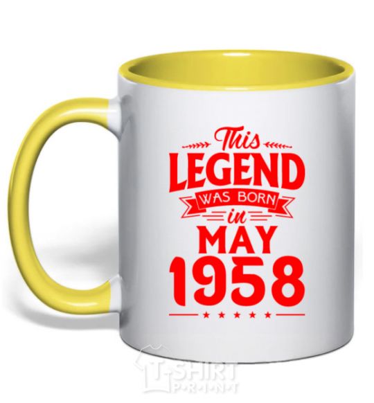 Mug with a colored handle This Legend was born in May 1958 yellow фото