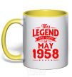 Mug with a colored handle This Legend was born in May 1958 yellow фото