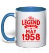 Mug with a colored handle This Legend was born in May 1958 royal-blue фото